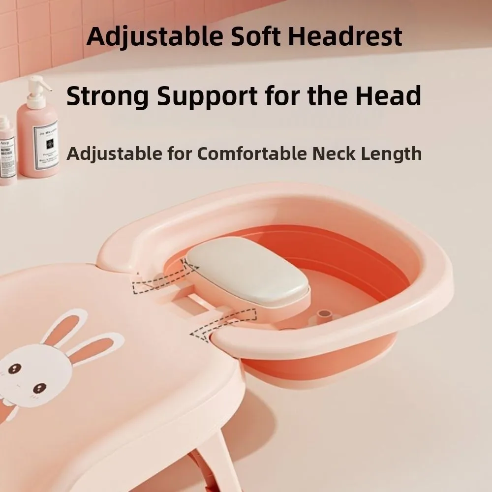 Adjustable Children's Shampoo Chair with Shampoo Basin Foldable Baby Hair Pool Bed Rabbit Pattern Comfort Bath Seat Bathtub view 5