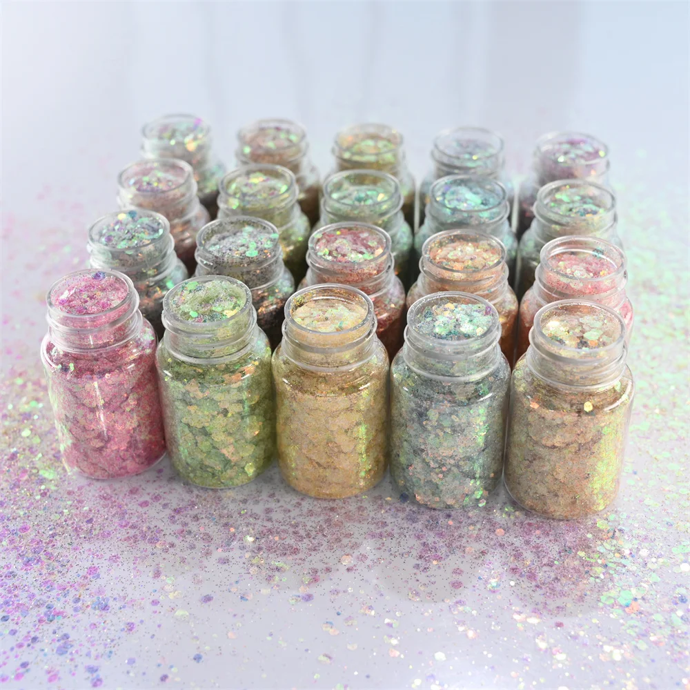 1 Bottle Fairy Pupil Nail Sequins Net-10g Holographic Chunky Glitter Laser Mixed Hexagon Shape Sparkly Paillette Glitter Flakes