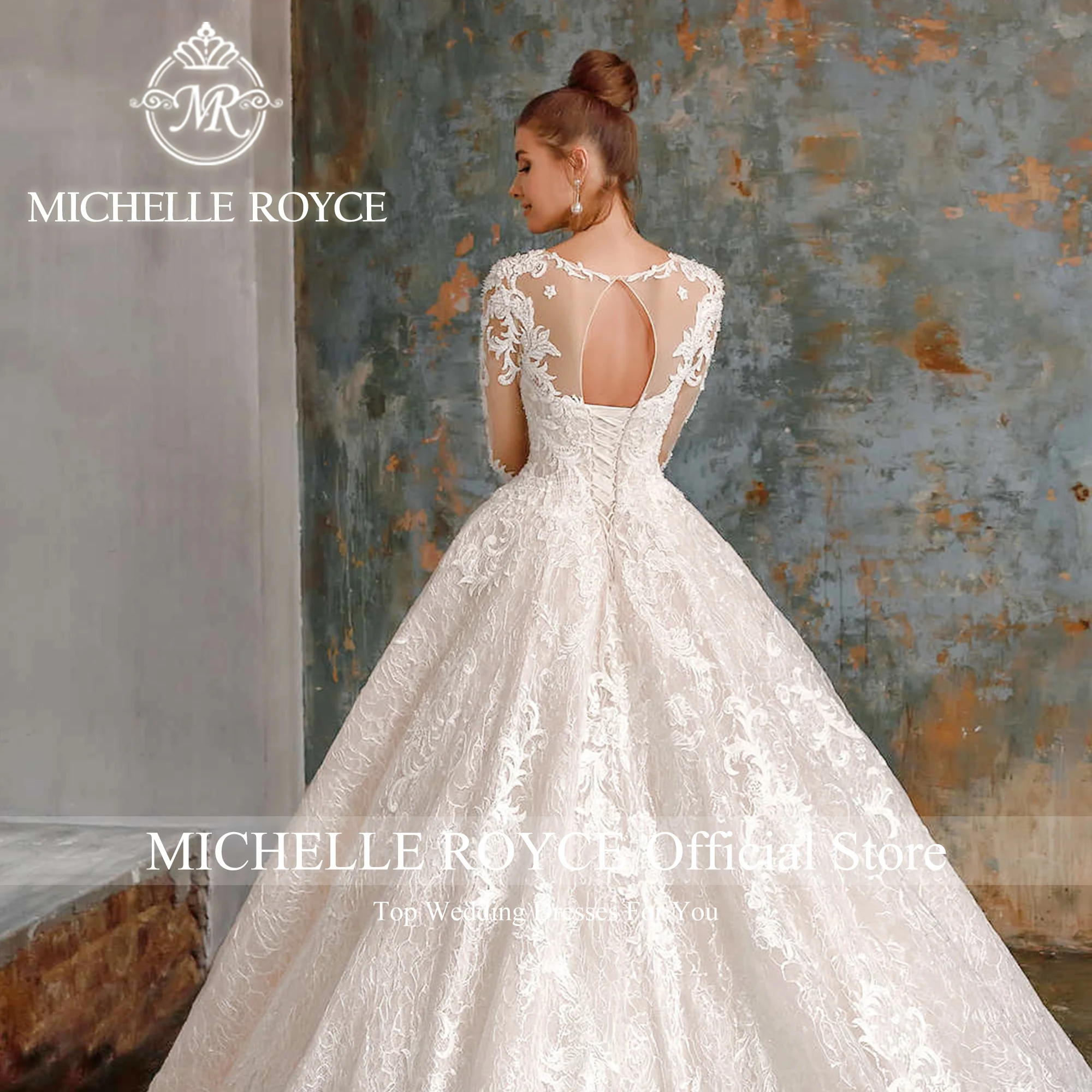 

Michelle Royce Long Sleeve New Arrival Wedding Dress Sexy Sweetheart Appliques Dreamy Royal Wedding Gown Vestidos De Novia