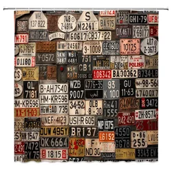 Car License Plate Shower Curtain Old Rusty Metal Sign Retro American Truck Poster Garage Antique Country Bathroom Curtains Sets