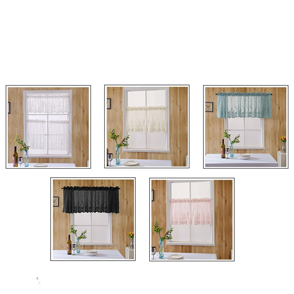 

Short Lace Curtain 137X61Cm Black Premium Polyester Sun Proof Light Filtering Ventilated Window Shade For Kitchen Children