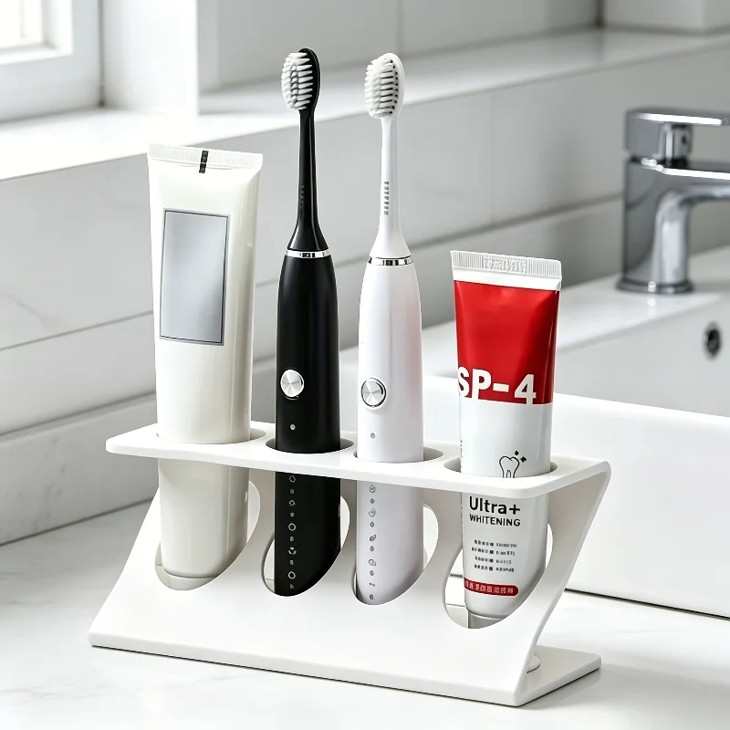 Multipurpose Toothbrush Holder Bathroom Tabletop Multifunctional Drain Rack Household Vanity Desktop Toothbrush Base Support
