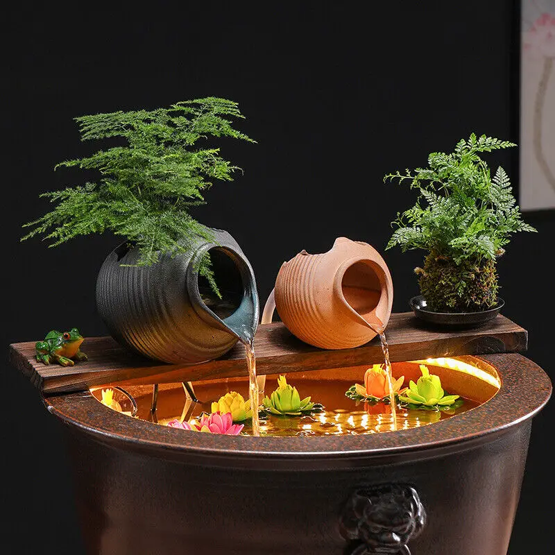 Circulating Water Clay Pot Waterfall Water Fountain Jar Clay Pot New Outdoor Garden Fountain Fish Tank Home Decoration 1Set