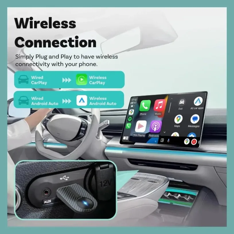 Portable New 2 in 1 Wireless CarPlay Adapter&Android Mini Auto Wireless Adapter 5Ghz WiFi Type-C/USB Plug Play Carplay Wireless