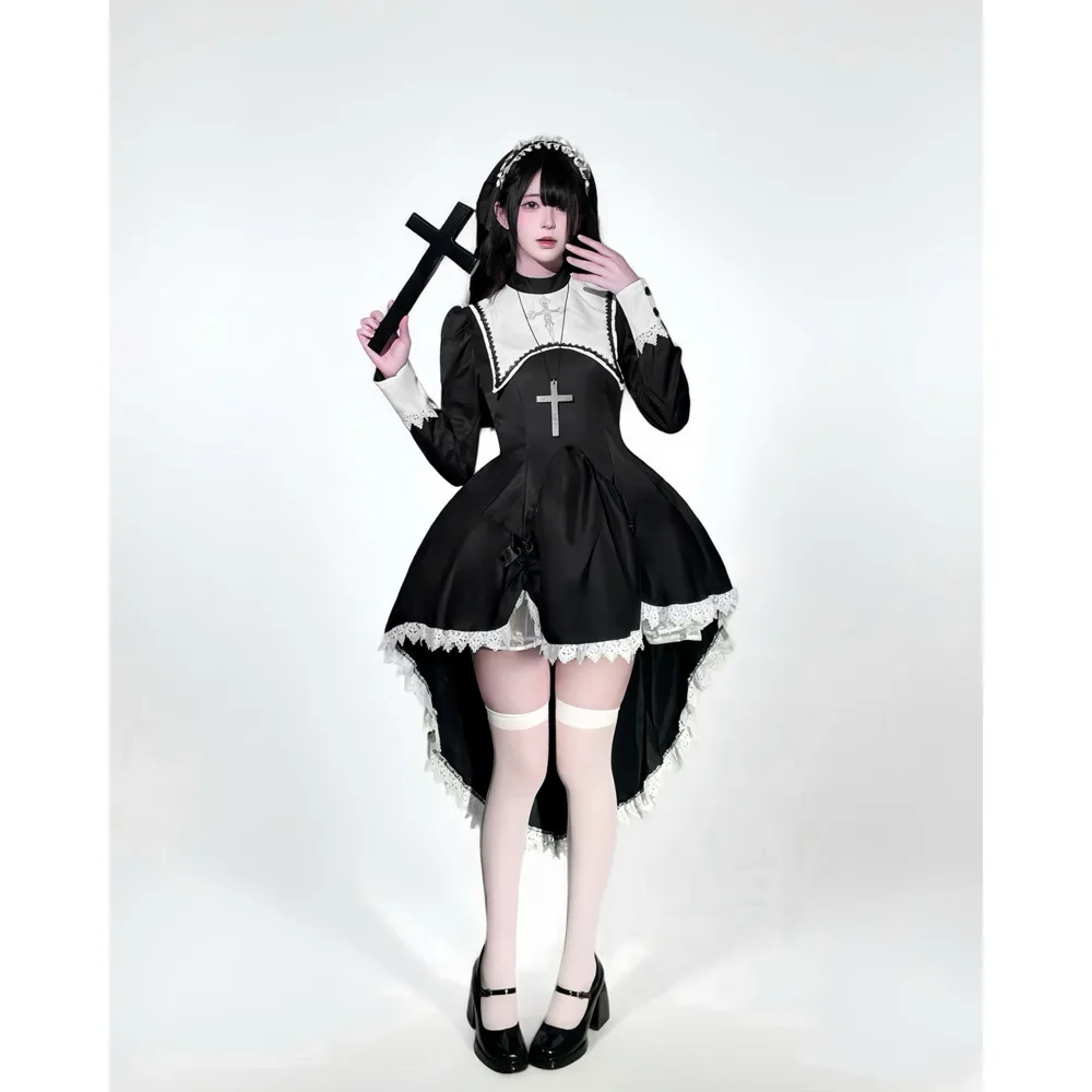 

Новый темный стиль, сладкий крутой вышитый крест, костюм монахини на Хэллоуин, COS, костюм для выступлений, субкультура (без ожерелья)