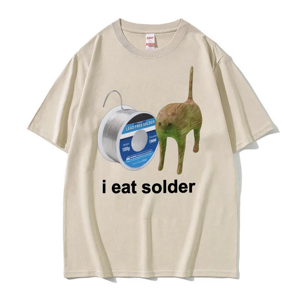 I Eat Solder Cursed Funny Cat Meme T Shirt Men Women's Clothing Fashion Casual T Shirts Summer High Quality Cotton T-shirts Tops image 6