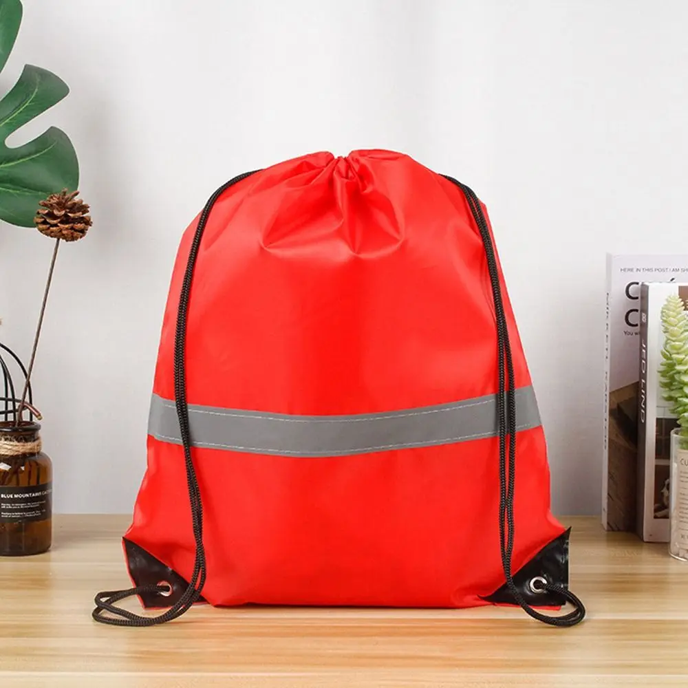 Mochila De gimnasio con cordón de rayas reflectantes, bolso de hombro deportivo de nailon impermeable de poliéster 210D, bolso de Fitness plegable portátil