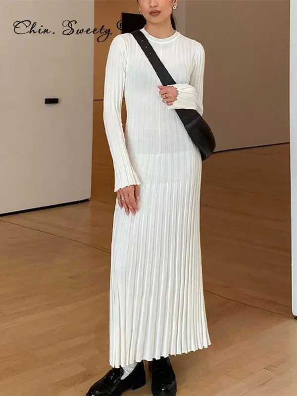 elegant-knitted-pleated-maxi-dress-women-spring-2023-ribbed-fashionable-sun-protection-leggings-accessories