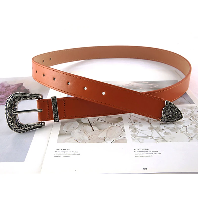 

Women Vintage Boho PU Leather Waist Belt Metal Buckle Belt For Ladies Leisure Dress Jeans Wild Waistband Clothes Accessories