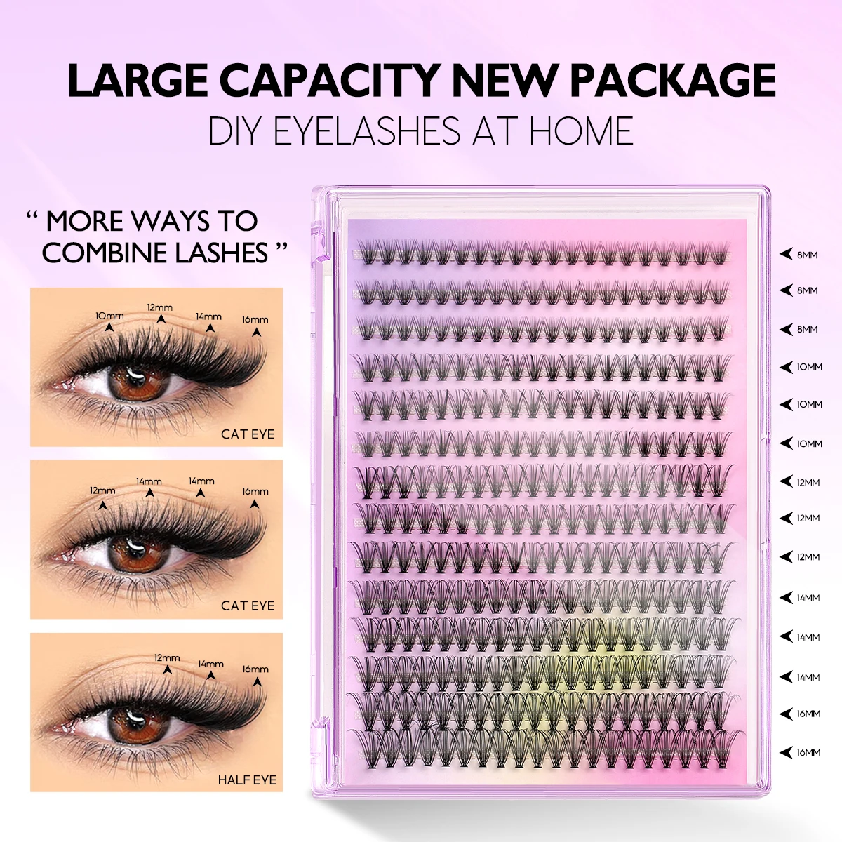 GROINNEYA Lash Clusters Kit DIY Lash Extension Kit Individual Lashes Cluster with Lash Bond & Seal & Remover EyeLashes Extension