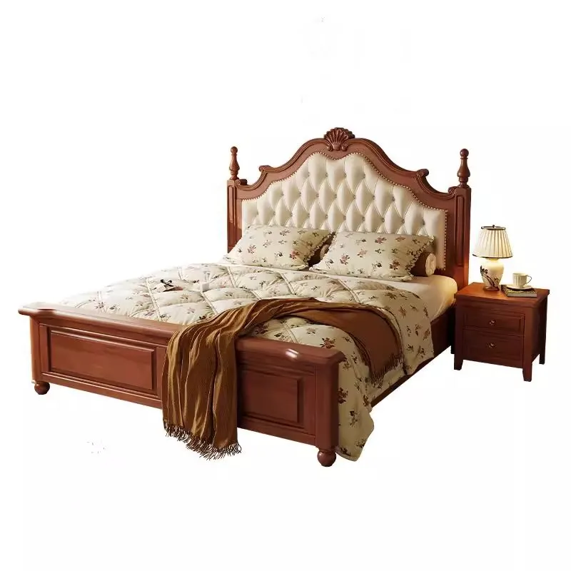 American bed retro European bed heightened thickened double bed bedroom double  new bedside family wedding