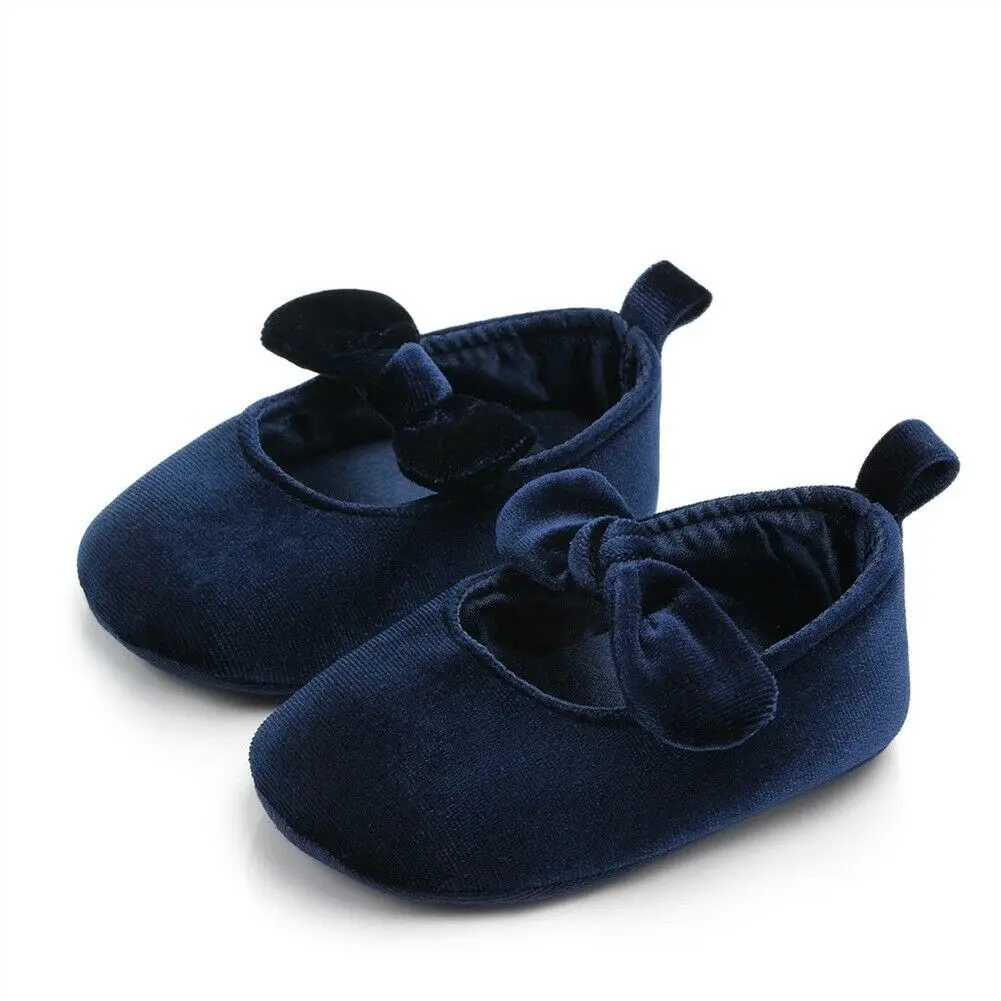 Newborn Infant Cute Baby Girl Bowknot Crib Shoes+Hairband Soft Sole Shoes Prewalker Princess Velvet Bow Birthday Party Shoes