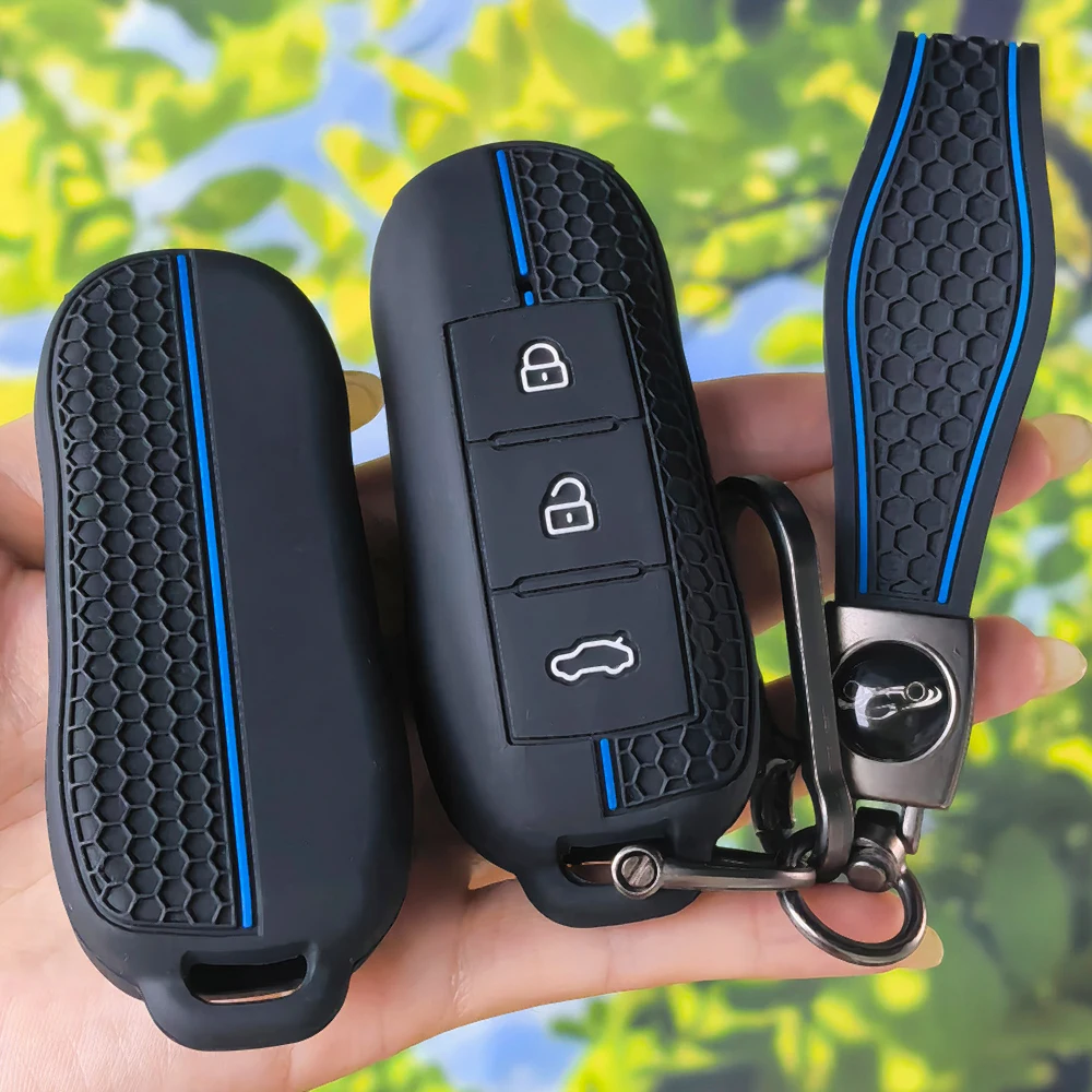 Groove‑Textured Silicone Key Fob Cover With Keychain For Dongfeng Fengon IX7 Seres 3 5 DFSK SF5 IX5 Glory 580 Car Accessories