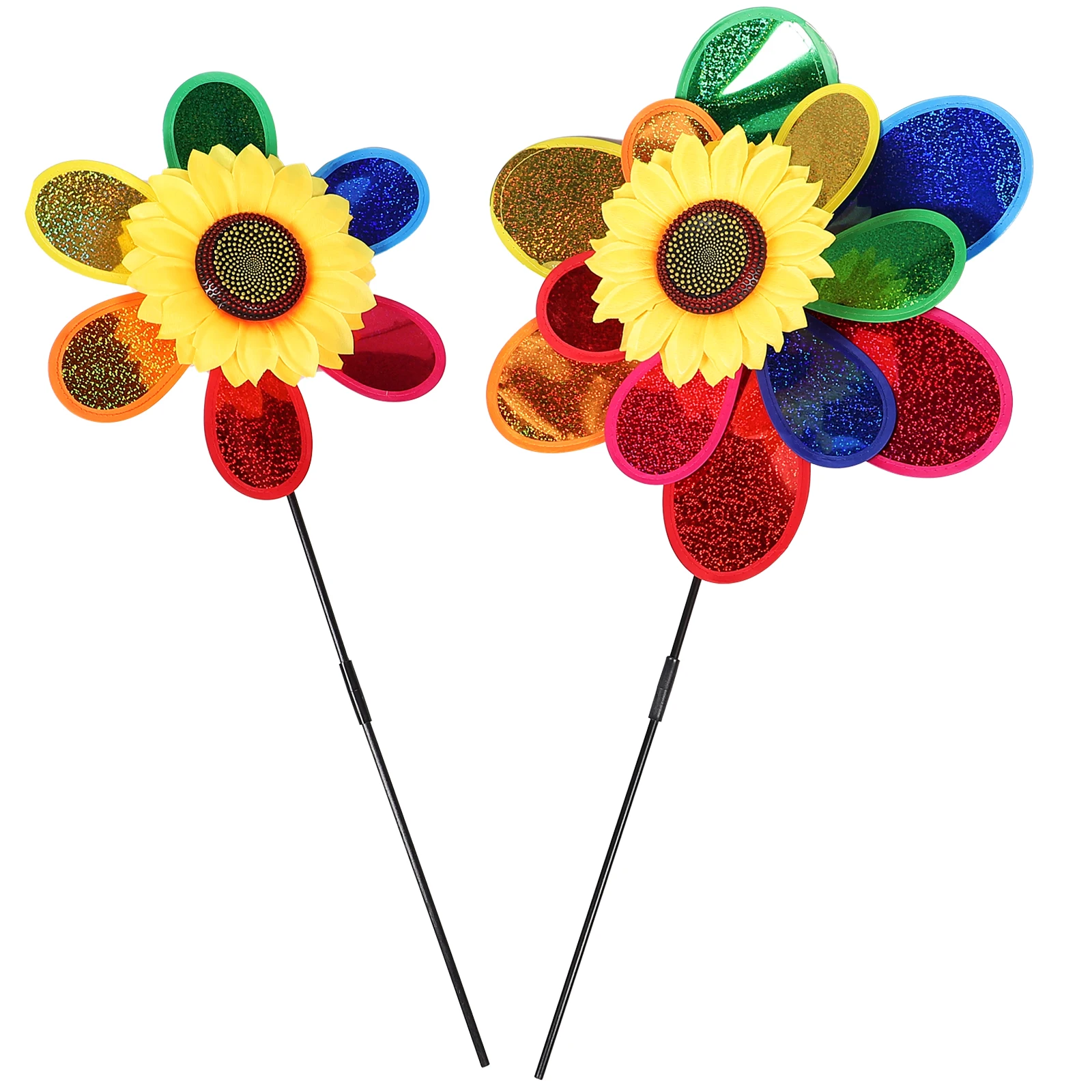 

2Pcs Sunflower Colorful Pinwheels Plastic Garden nament Garden naments Decor Accessories Balcony Party Wedding