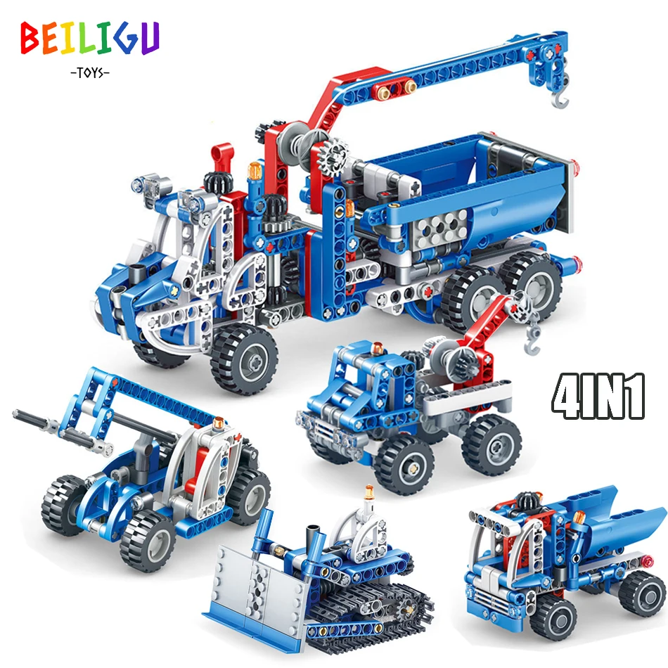 

4IN1 556pcs City Engineering Vehicle Building Blocks Model Bulldozer Excavator Creation Bricks Educational Toy for Children Gift