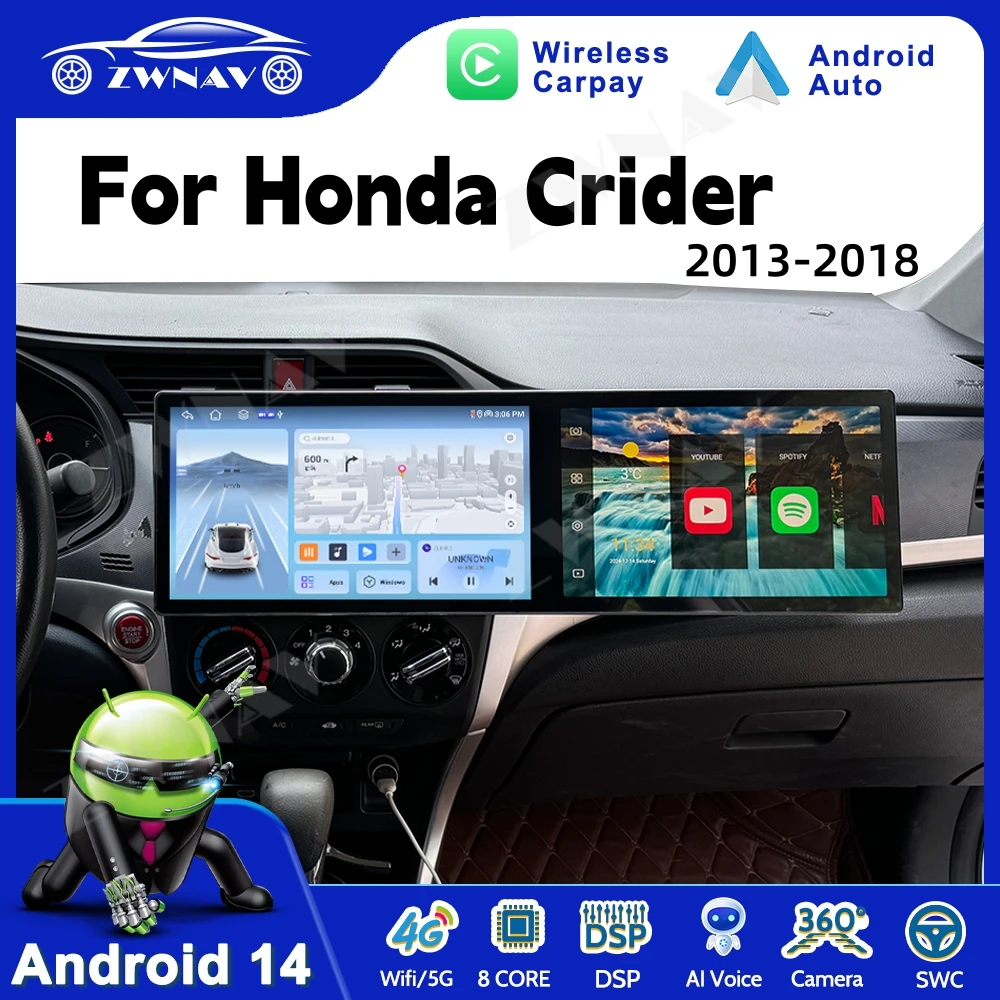 

Qualcomm Android 14 For Honda Crider 2013 - 2018 Car Radio GPS Navigation Multimedia Player Carplay Stereo Dual system Head Unit