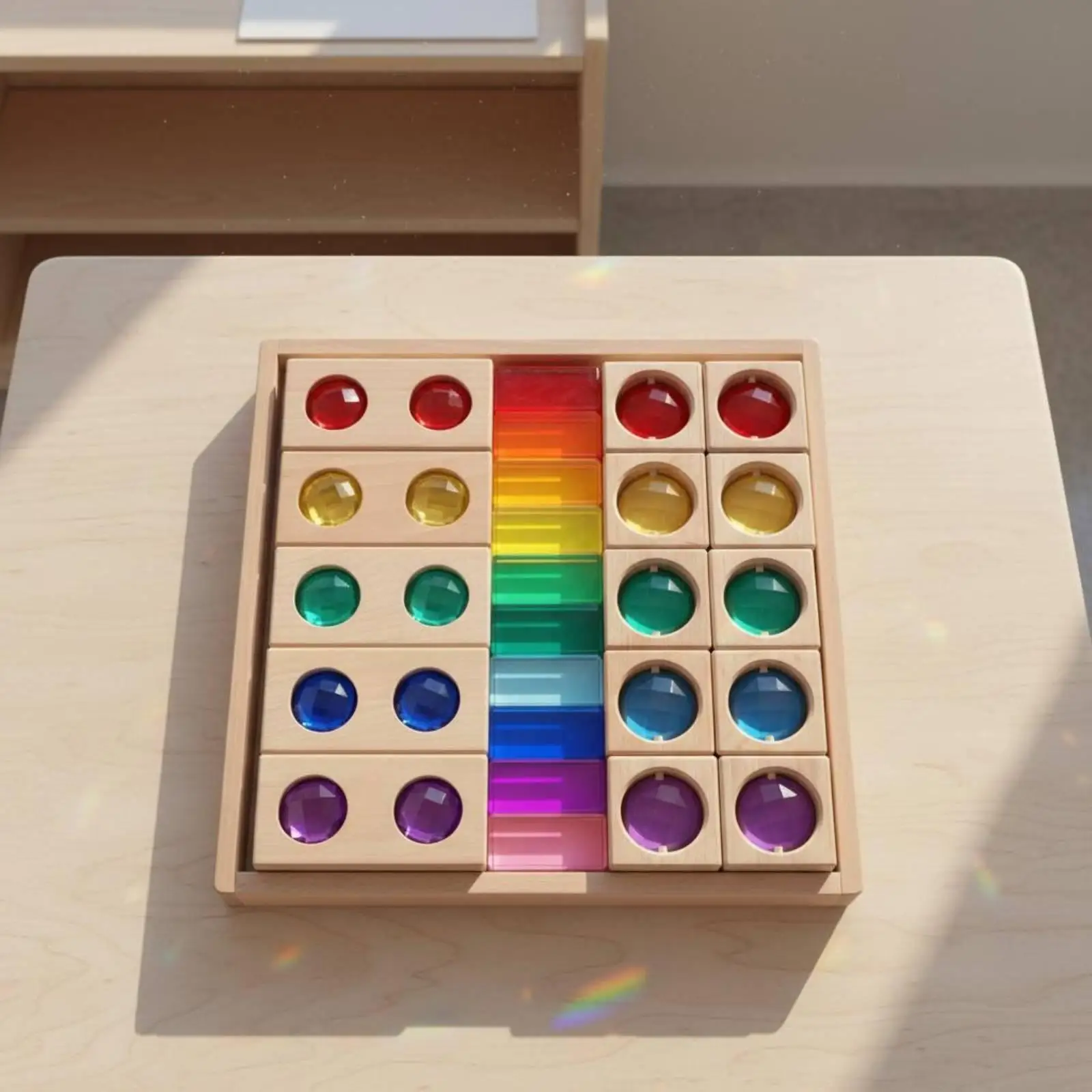 Kids Wooden Stacking Blocks Set Translucent Crystal Shape Sorter Toy for Children Educational Sensory Board Game