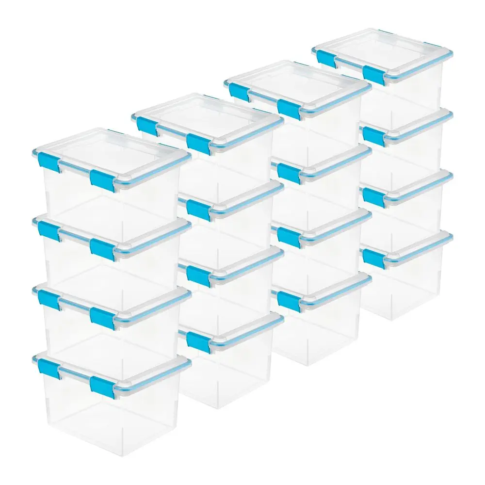 

16Pack Gasket Box, WeatherResistant Storage Bins with Latching Lids, 32 Quart HeavyDuty Organizing Containers for Closet, Bathr