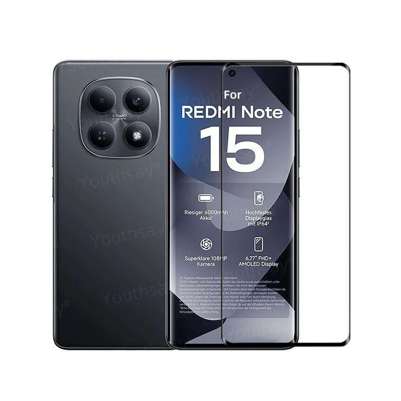 Full Cover Glass For Redmi Note 15 4G Tempered Glass Redmi Note 15 Screen Protector 3D Protective Phone Film Redmi Note 15 view 3