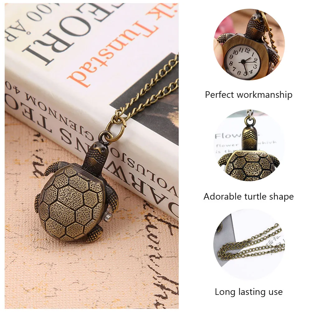

Quartz Pocket Watch Retro Turtle Pattern Classic Mini Alloy Chain Pendant Fashion Women Cute Timepiece