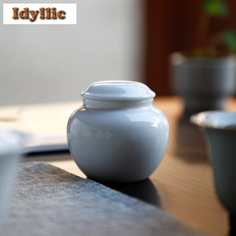 

Small White Porcelain Tea Box Organizer Moisture-proof Retro Storage Tank Containers Tea Caddy Teaset Accessories Ornaments Gift