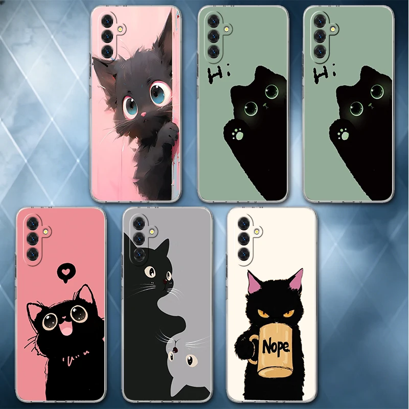 Black Cat Cartoon Cute Soft Phone Case For Samsung A57 A17 A56 A16 A55 A15 A54 A14 A53 A13 A52 A12 A37 A36 A35 A34 A33 A26 A25 A