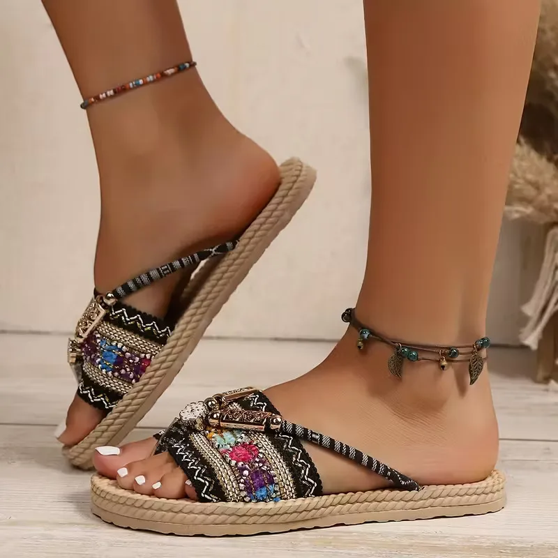 

2026, летняя новая женская обувь на плоской подошве, модная повседневная обувь, уличные износостойкие легкие сандалии