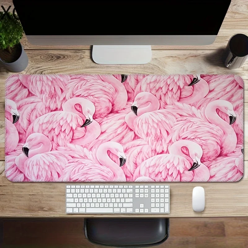 XXL Pink Flamingo Large Mouse Pad Anti-Slip Rubber Base Washable Desk Pad Fine Sewing Edge Suitable for Office and E-Sports