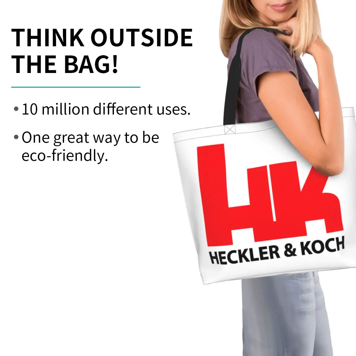 HK Heckler Firearms Koch Grocery Shopping Bags Kawaii Printed Canvas Shopper Tote Shoulder Bags Big Capacity Durable Handbag