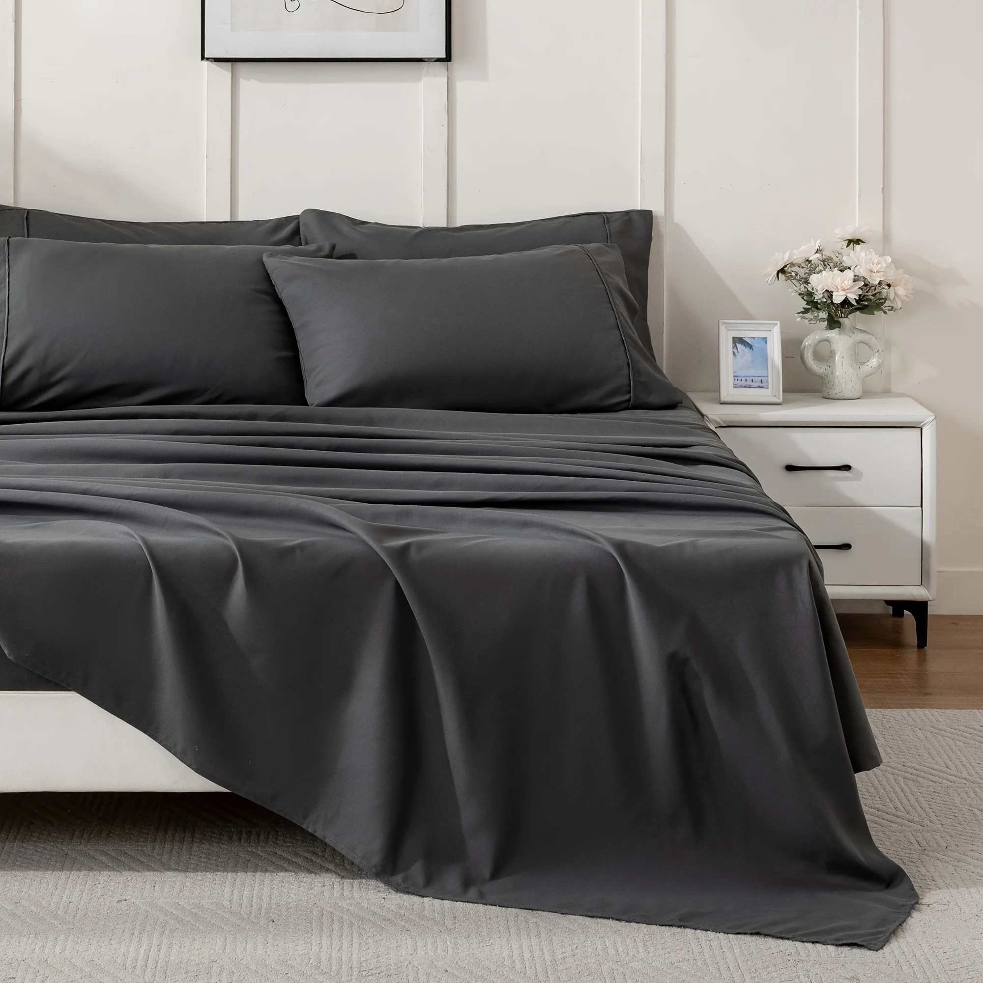 4/6pcs Luxury Cooling Bed Sheet Set, Soft Comfort Set, Queen Size Bedding Set, Breathable, Wrinkle, Fade Resistant, With 16 Inch Deep Pockets, Bedroom, Guest Room, Hotel Bedding Set (1* Flat Sheet + 1* Fitted Sheet + 2* Pillowcases), Random Color