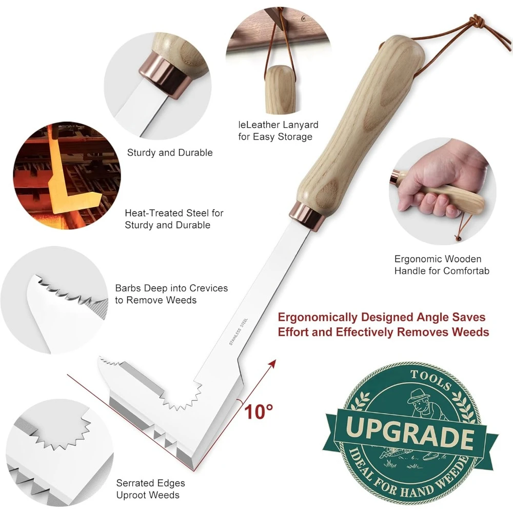 2-Pack Hand Crack Weeder Puller Tool Set - Made with Heat Treated Steel and Ash Wood Ergonomic Handles