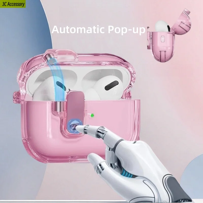 جديد 【2 في 1】غطاء حافظة AirPods Pro 2nd/1st Gen (2023/2022/2019) مع مجموعة أدوات تنظيف حافظة منبثقة أوتوماتيكية لأجهزة Air Pods 4