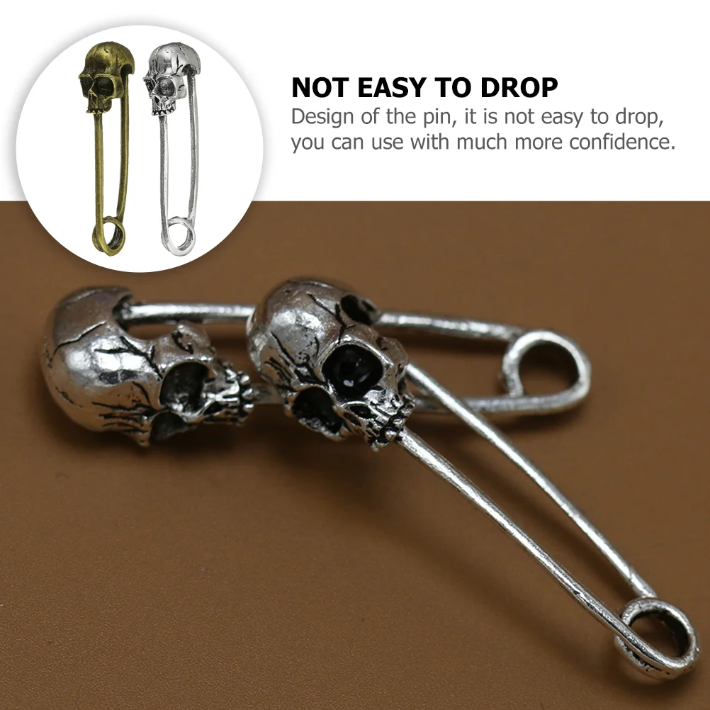 

20 Pcs Smooth Surface Pin Skull Buckle Clothing Safety Pins for Clothes Brooch Alloy Metal Punk Charms DIY