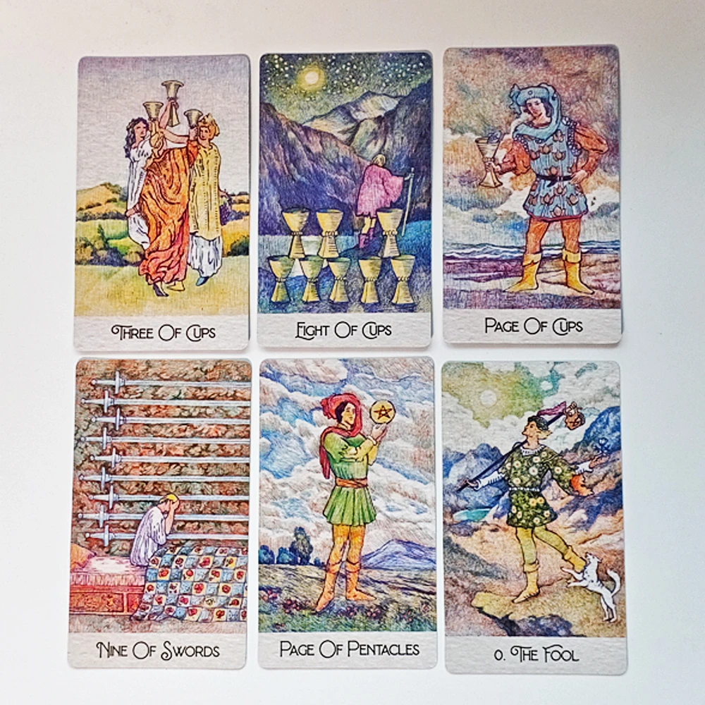 Rediscovered Classic Tarot Deck 78 Pcs Tarot Cards Drawn with Ball Pens 12*7cm Printed on 350GSM Double-embossed Cardstock