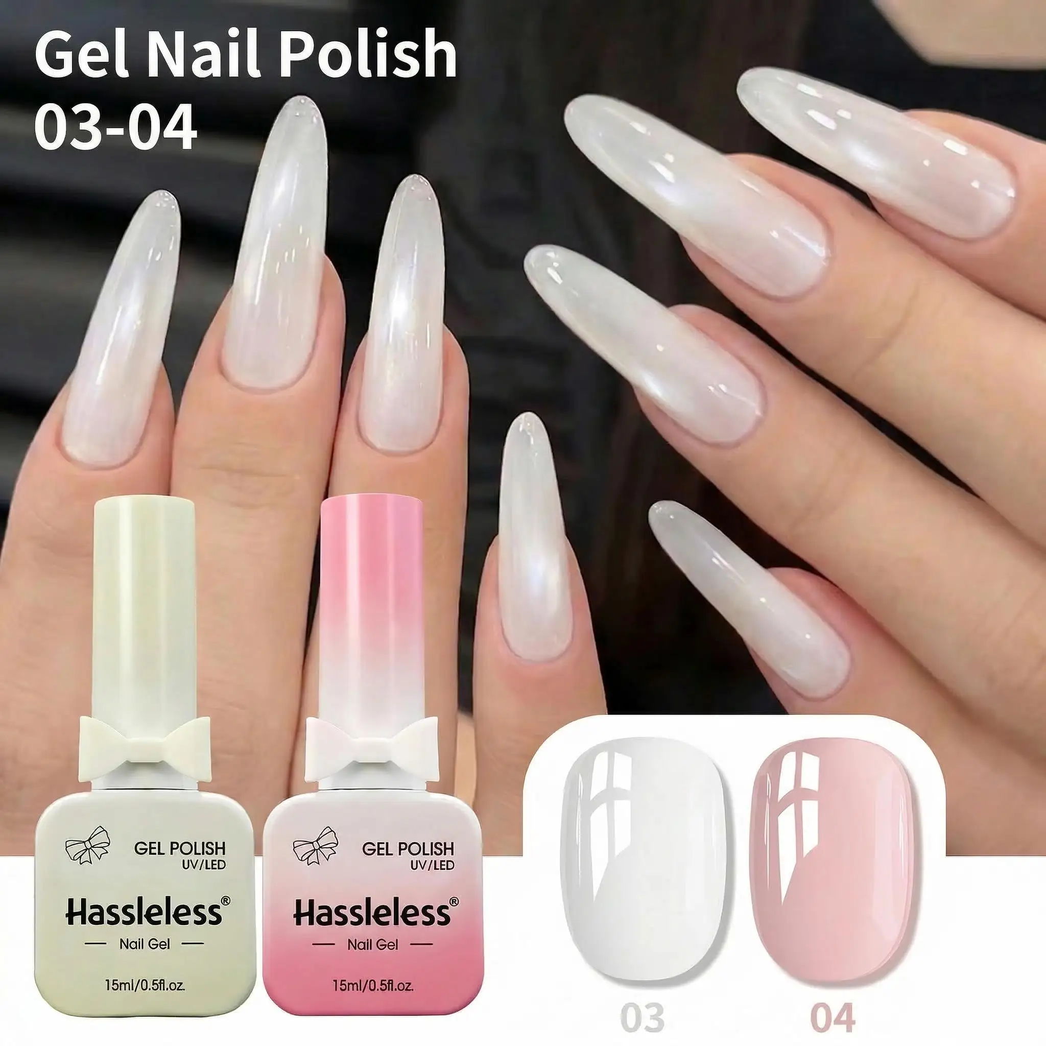 Hassleless 15ml New Trendy Water Ice Pink + White Gel Nail Polish Set, UV/LED Nail Polish, Perfect for DIY at Home