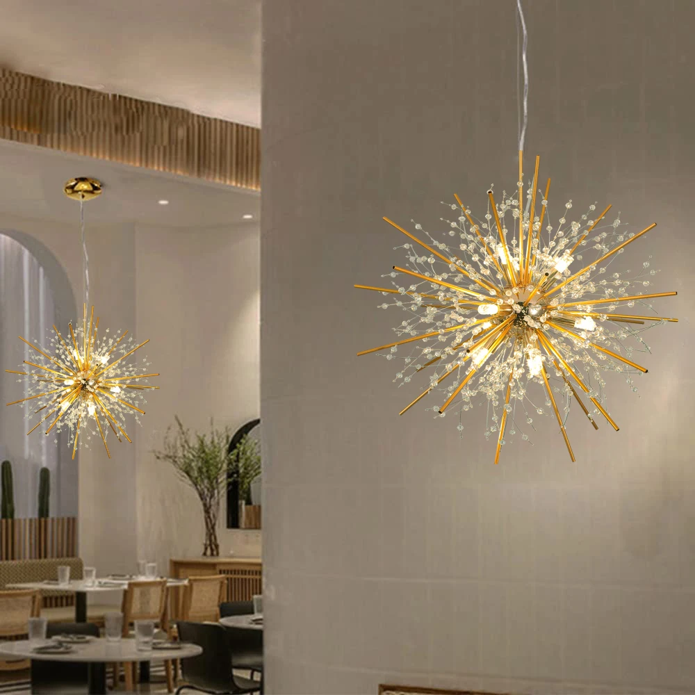 Modern Crystal Chandelier Fireworks, Semi-paperback Suspenso Luminária De Teto, Dandelion Lustre, Quarto Foyer Foyer E