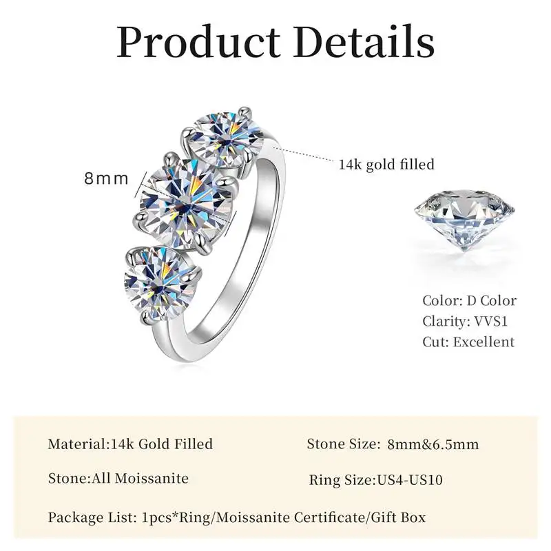Women's 14K Gold Filled Moissanite Wedding Ring, Elegant