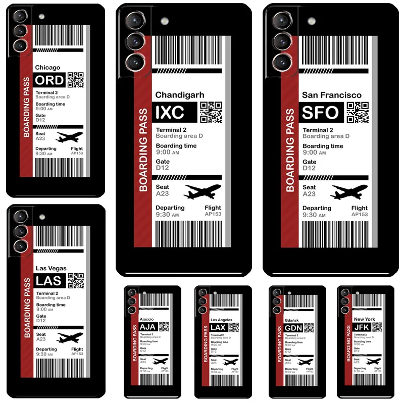 Boarding Pass Flight Destination Case For Samsung Galaxy S24 Ultra S23 Ultra S22 S21 S20 FE S8 S9 S10 Plus Note 10 20 Cover