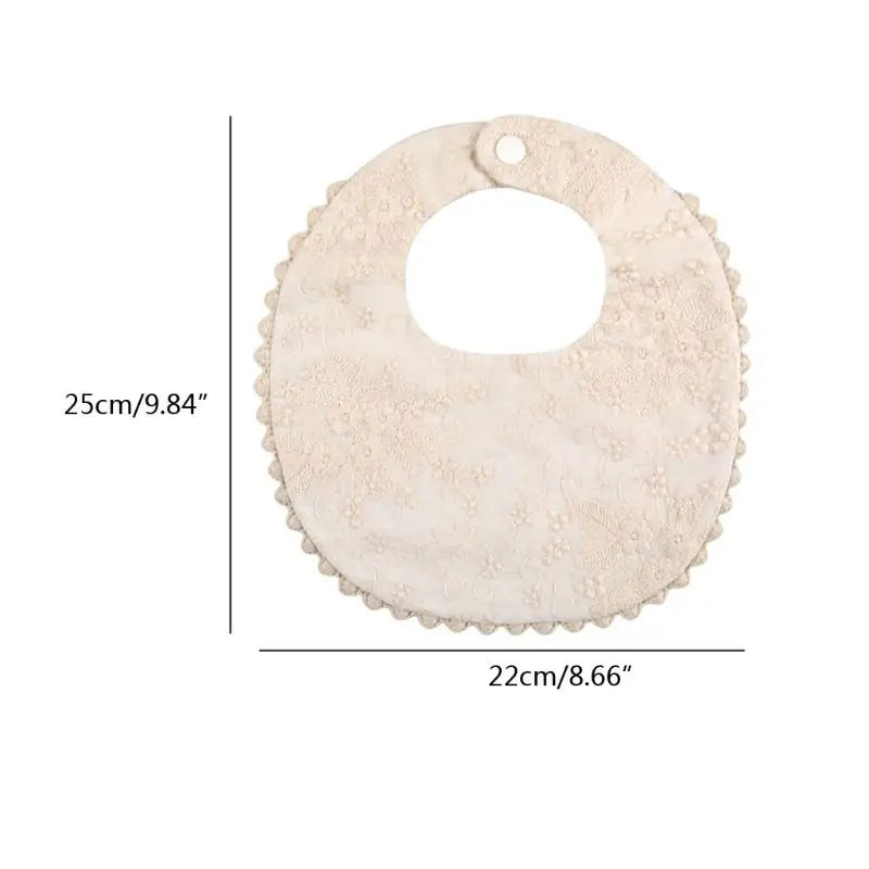 Boho Beige Baby Unisex Cotton Drooler Bibs With Embroidery Flowers for Eating 360° Bibs for Newborn Infant for Drooling
