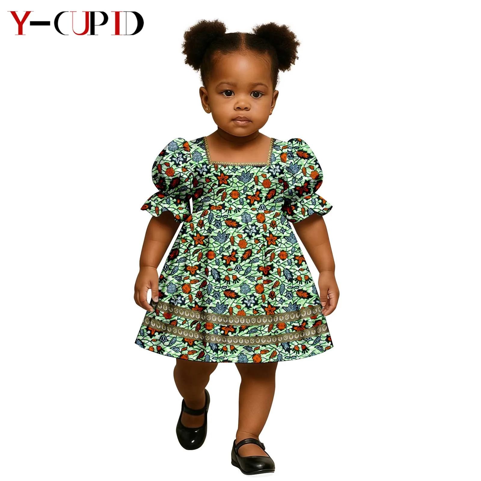 Preciosas Roupas Africanas para Niñas, Vestidos con Estampado Ankara, Mangas Abullonadas y Cuentas, Vestidos de Fiesta Bazin Riche para Niñas 2645002