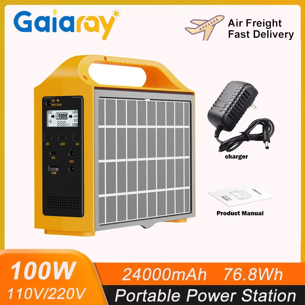 Gaiaray Tragbares Kraftwerk 100 W 220 V 110 V Netzteil Solargenerator Outdoor Power LED mit Solarpanel für Campingreisen