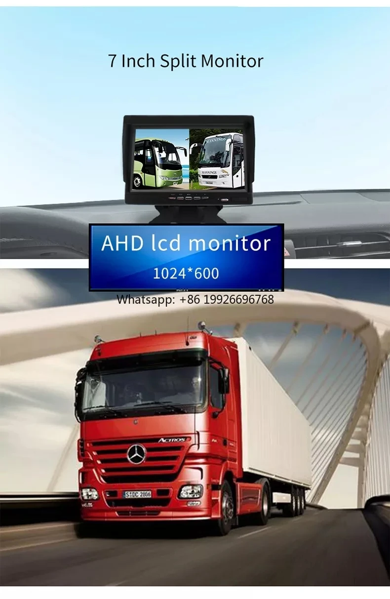 

7-дюймовый 1080P AHD резервный грузовик с 2 камерами Monior Водонепроницаемый IP68 Функция видеорегистратора для грузовиков с радаром заднего хода PZ-612 2AHD manu