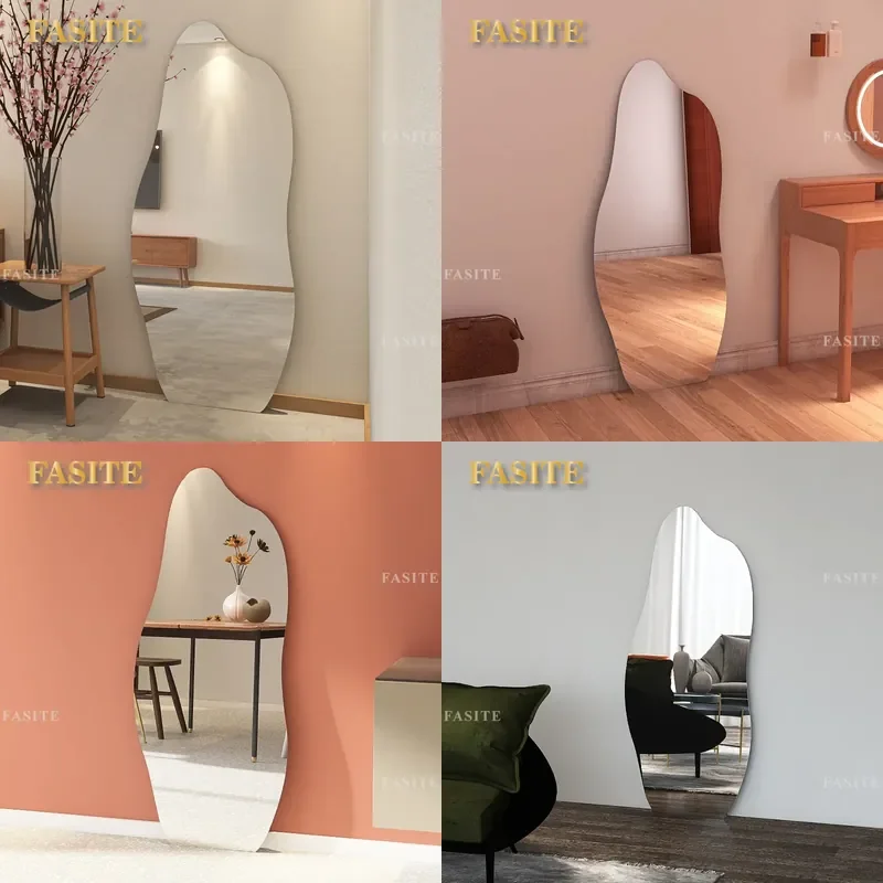 Nordic Style Frameless Floor to Ceiling Full Length Mirror Irregular Shape Wall Mounted Dressing Makeup Mirror for Bedroom