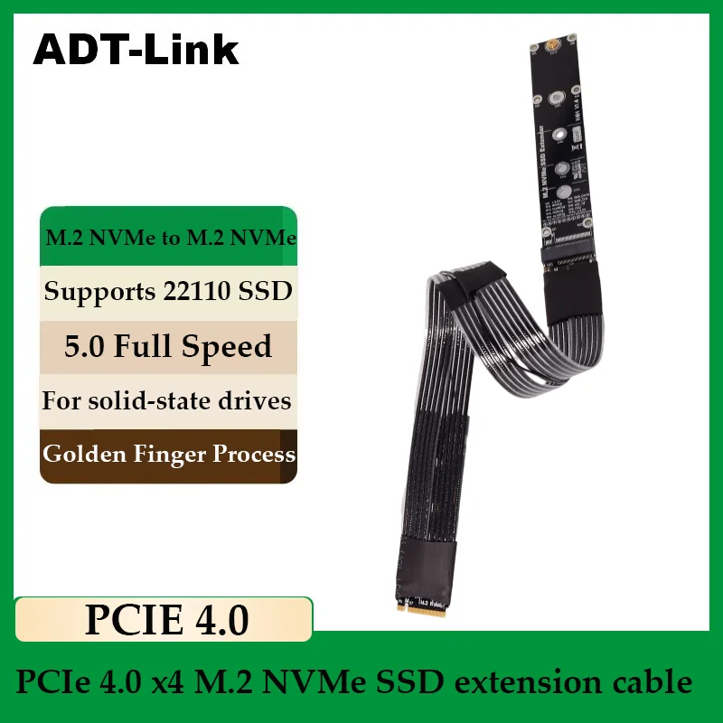

ADT-Link K44SH-BK PCIE 5.0 X4 Gen5 M.2 NVMe SSD Solid State Drive Riser M.2 M Key 128Gbps Extension Cable Supports 22110 2280