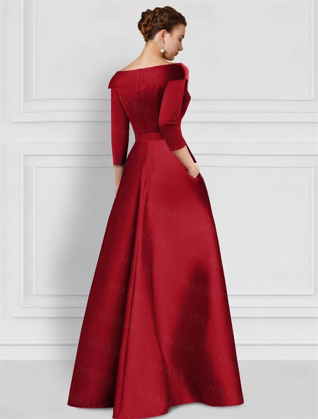 Vintage ซาตินสามชุดราตรีกับ Appliques V คอกระเป๋ายาว Elegant เจ้าสาวแม่งานแต่งงานชุด