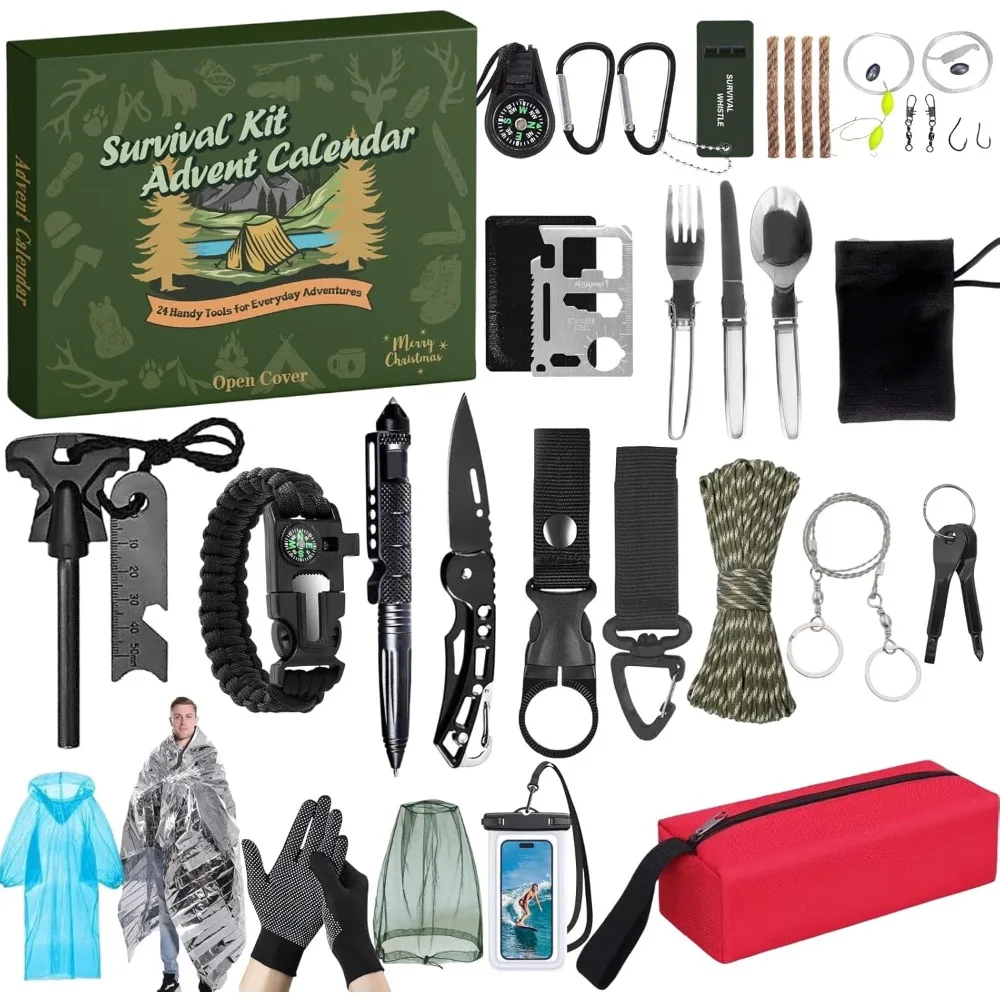 

2025 Survival Kit 24-Day Christmas Countdown Cool Equipment 2025 Tool Set for Teen Hiking Boys Camping Enthusiasts Outdoor