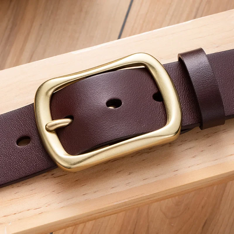 3.8cm Men's Cowhide Leather Belt for Man Casual Retro Luxury Pin Copper Buckle Design Genuine Leather Belts for Man