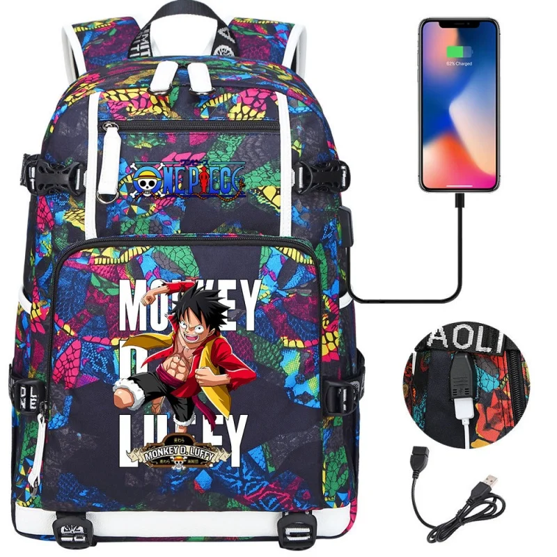 One Piece Anime Backpack Usb Boy Girl Book School Bag Large Capacity Teenagers Student Schoolbags Women Men Travel Backpack Gift