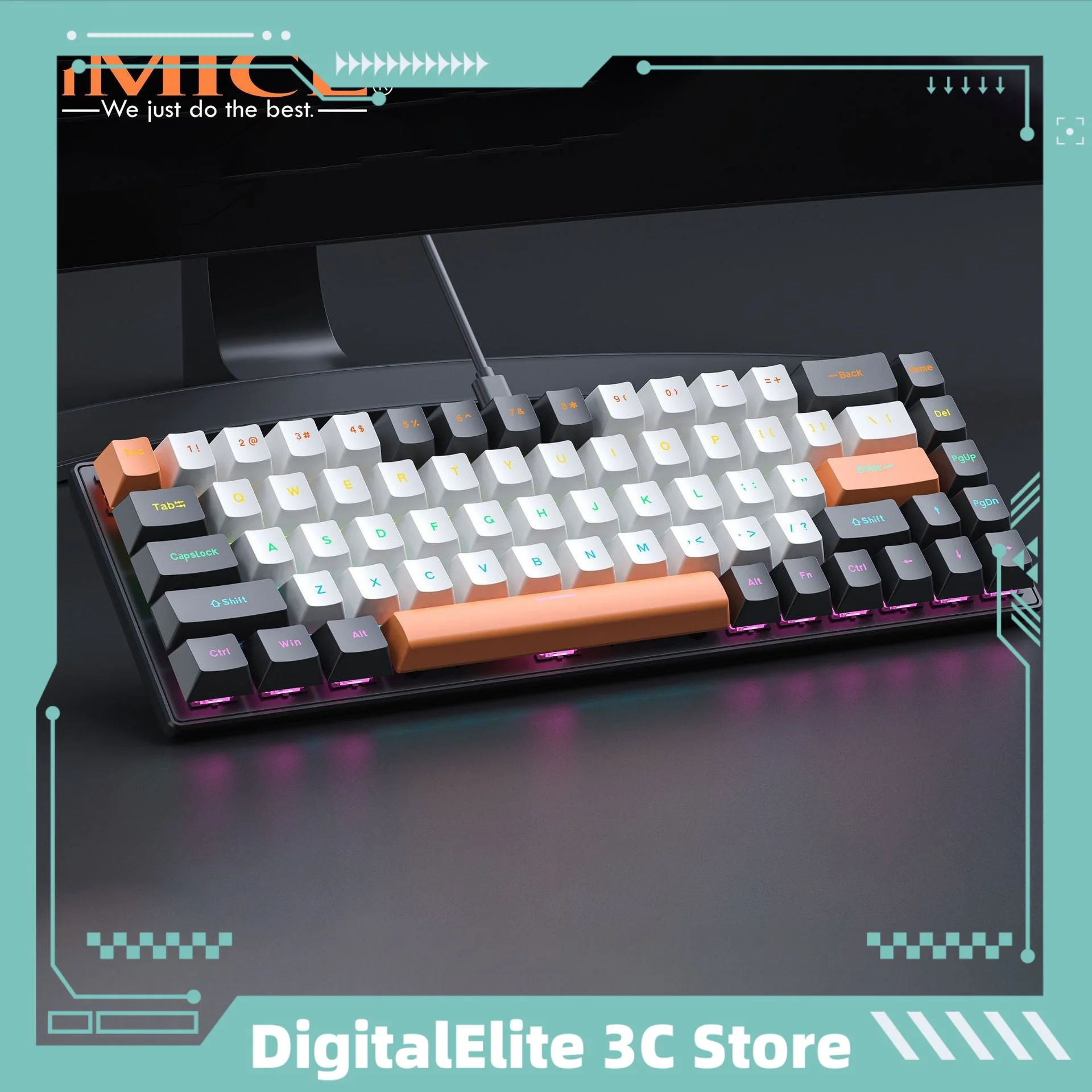 

Gk-690 Wired Mechanical Keyboard 10 Lighting Modes 68 Keys Compact Convenient Multiple Axis Options All Keys Anti-ghost