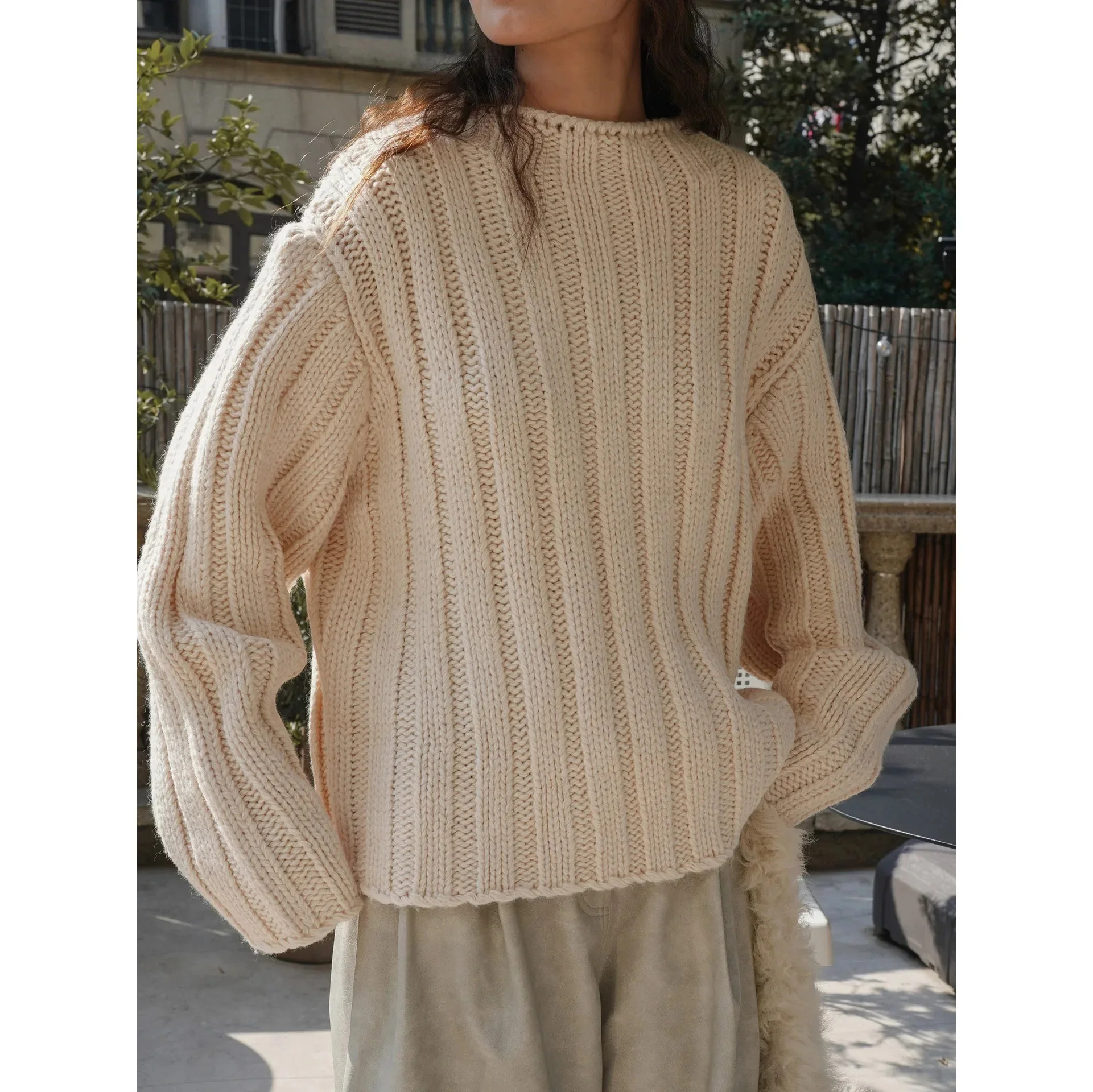 

Chunky Knit Boxy Wool Sweater High Neck Jumper Women Winter Knitwear Slouchy Oversize Pullover